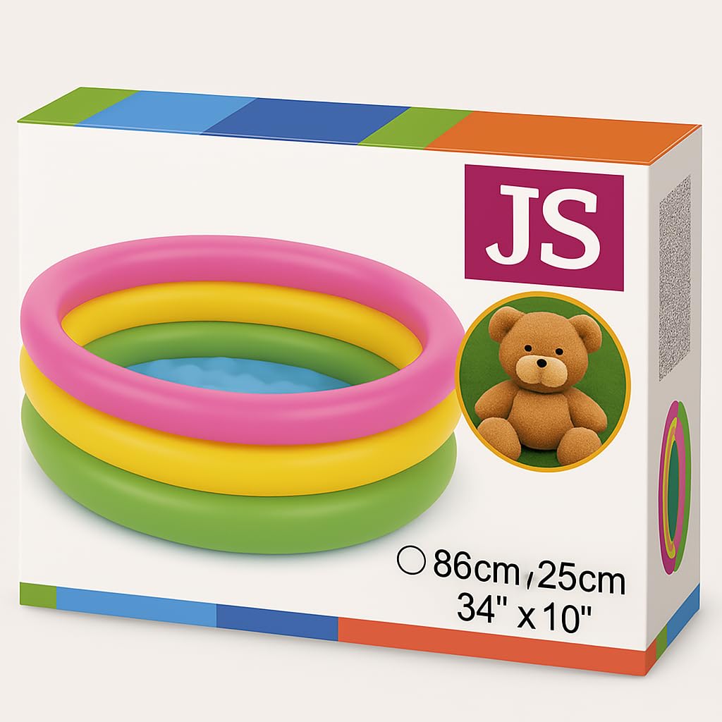 Inflatable Baby Pool, 86 cm x 25 cm, Rainbow Colours, 3-Ring Design-image-18