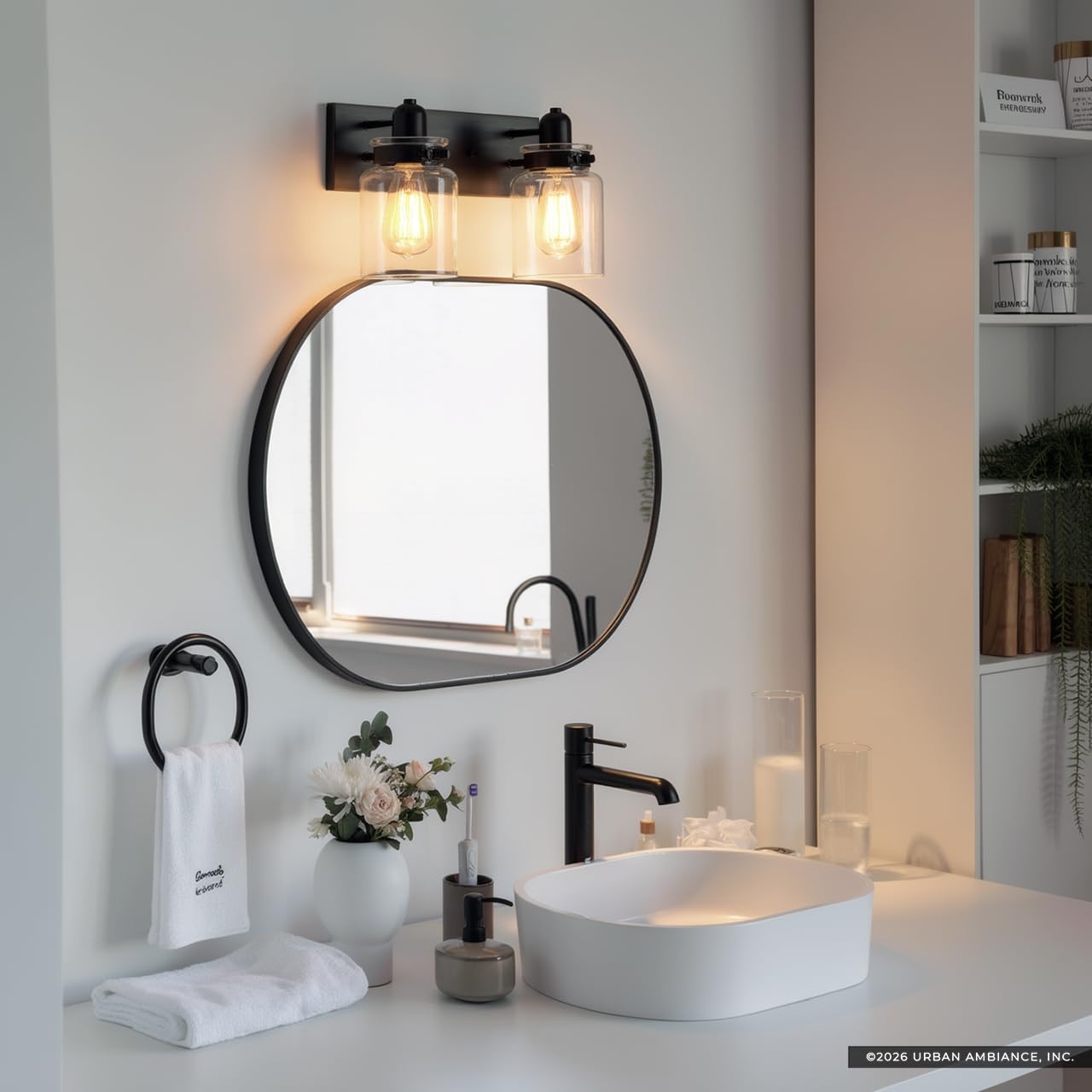 Urban Ambiance Luxury Modern Farmhouse Bathroom Vanity Light, Medium Size: 8.625" H x 13.25" W, with Industrial Style Elements, Olde Bronze Finish, UHP2141, Bridgeport Collection