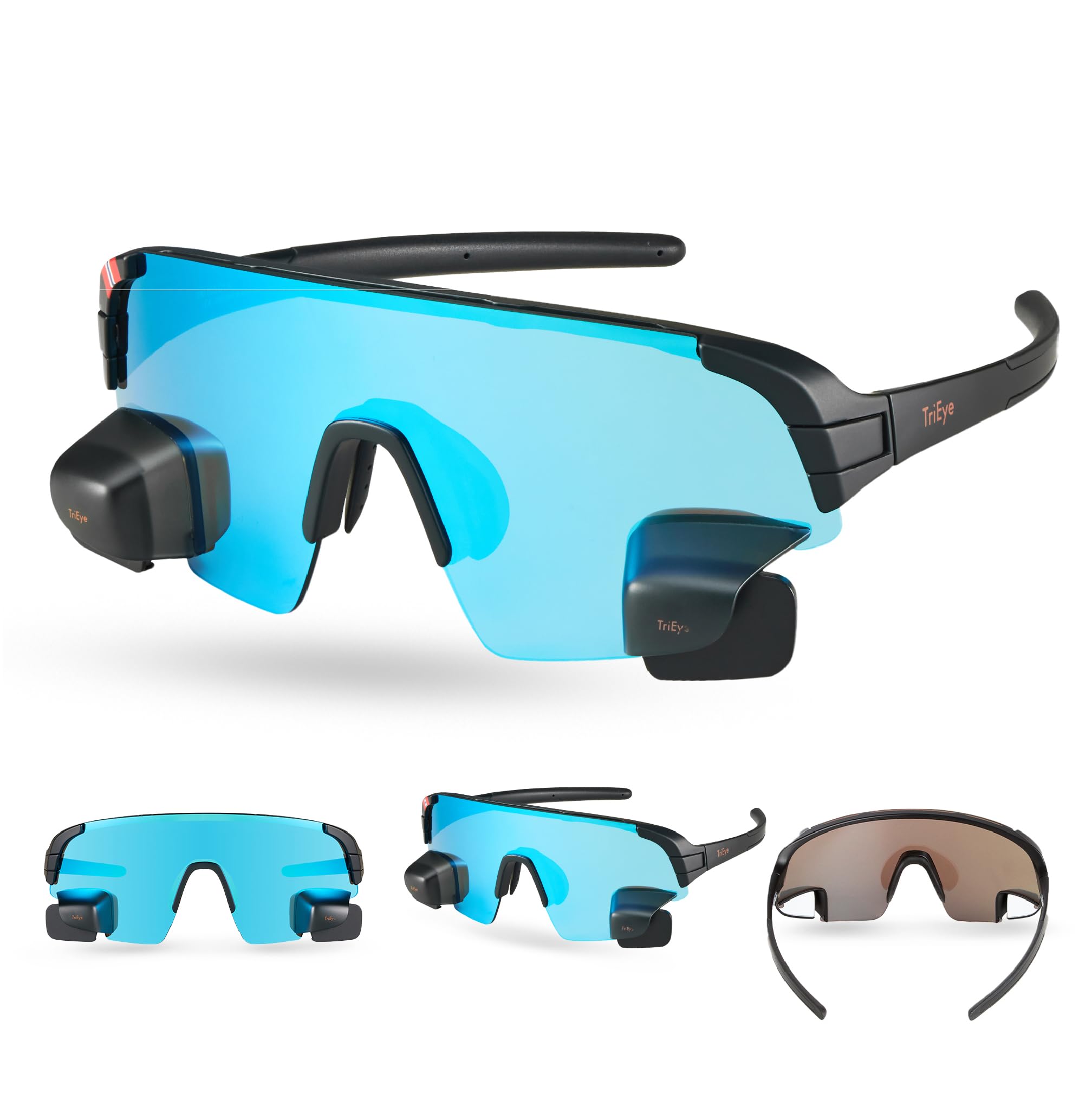 TriEye View Sport Lunettes de soleil polarisées homme femme – Lunettes de vélo avec rétroviseur intégré, monture TR90 légère, protection UV400
