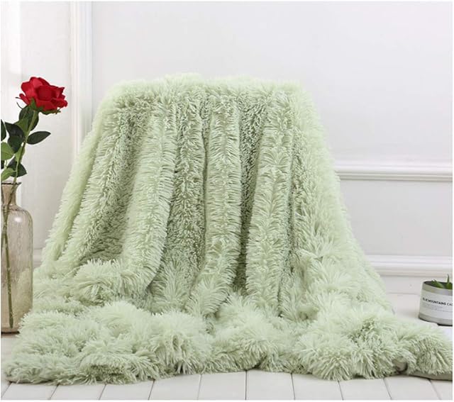 Super Soft Long Shaggy Throw Blanket, Elegant Cozy Faux Fur Decorative Throw Blanket for Couch Chair & Bed (Green, 160 x 200cm)
