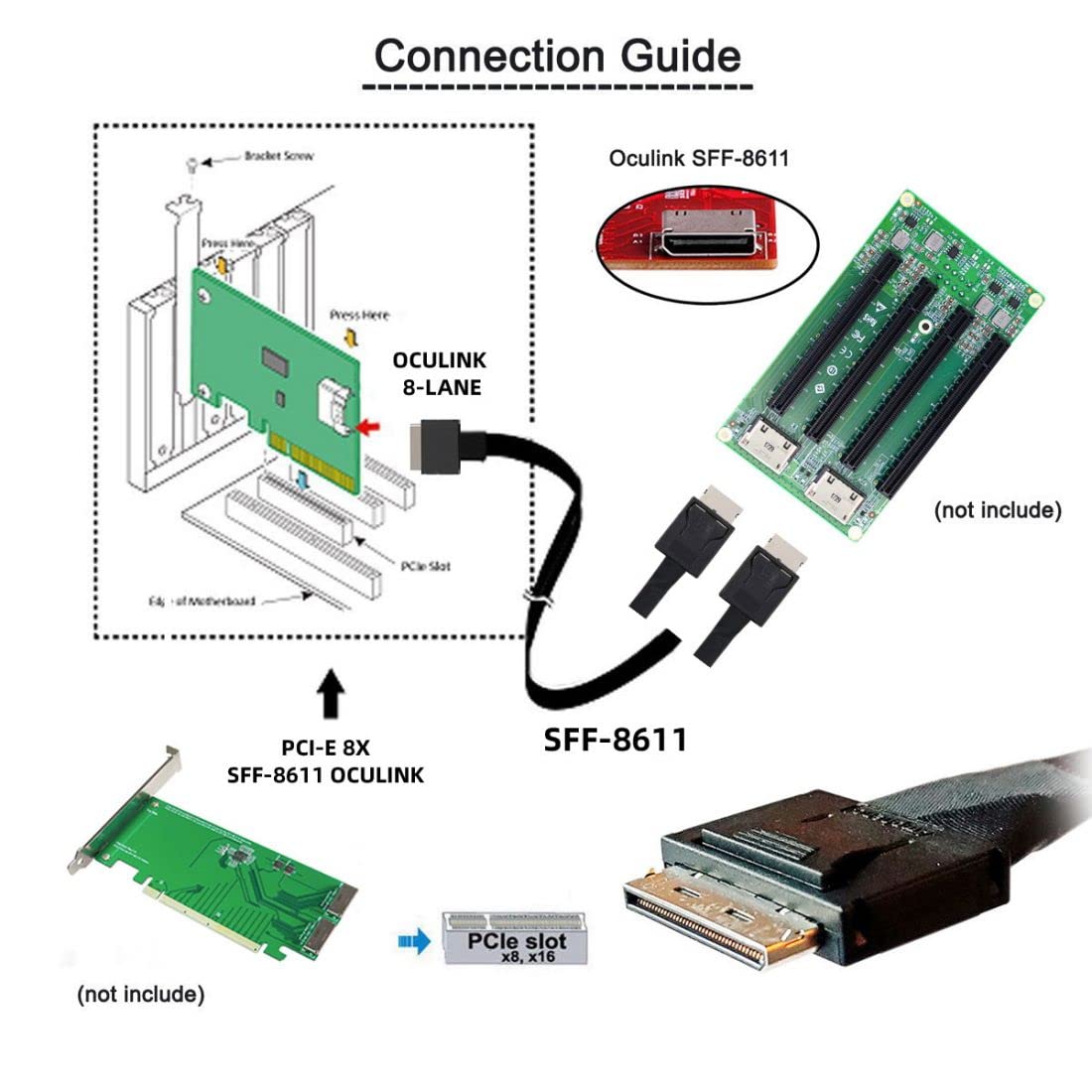 chenyang CY SFF-8611 - Cable SFF-8611 a SFF-8611 (conector de datos SSD, 1 macho a 2 conectores SSD, 50 cm)