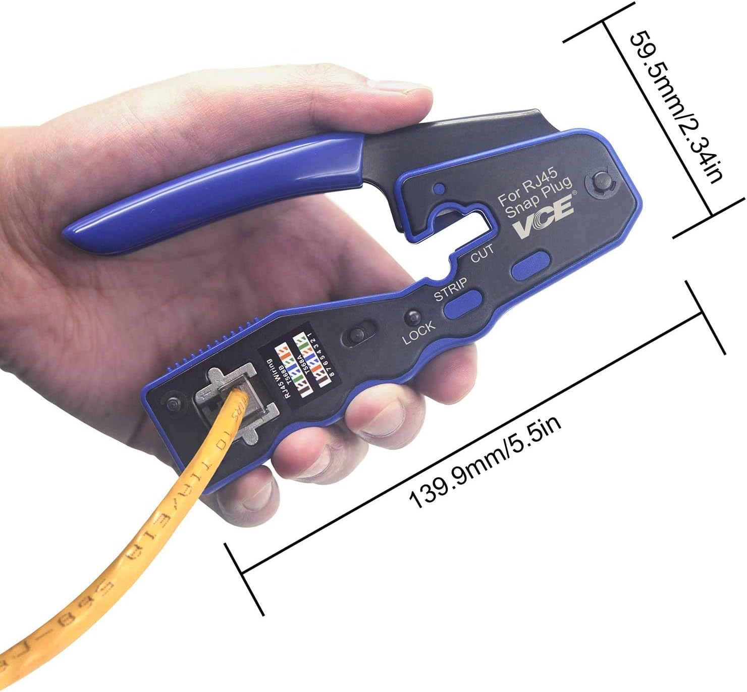 VCE RJ45 Pass Through Crimp Tool with Replacement Blade for Cat6a Cat6 Cat5e Cat5 Connector, Ethernet Crimper Pass-Thru Network Crimping Tool Wire Stripper Cutter