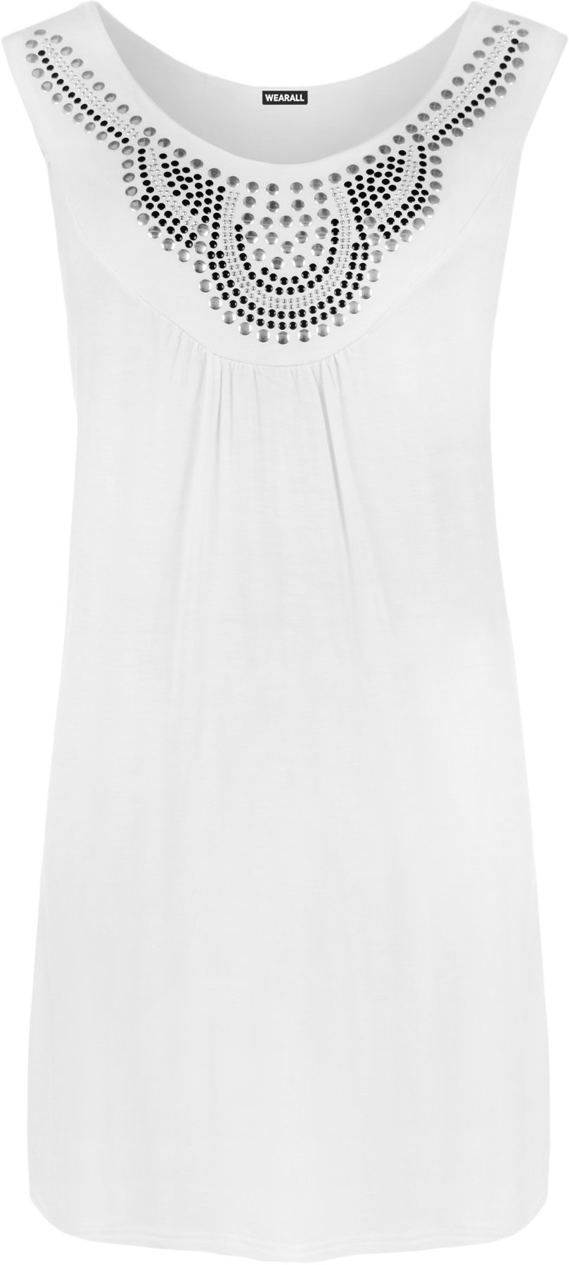 WearAll Ladies Sleeveless Long Stud Top Womens Plus Size Stretch Scoop Neck White 26/28