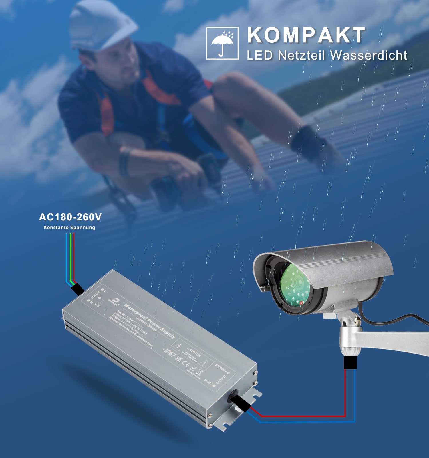LED Trafo Transformator 12V 200W Wasserdicht, LED Netzteil 230V auf 12V DC Gleichstrom IP67 Outdoor, 12 Volt LED-Treiber Driver Aussen Schaltnetzteil für LED-Lampen Streifen Außenbereich Bad, DUSKTEC