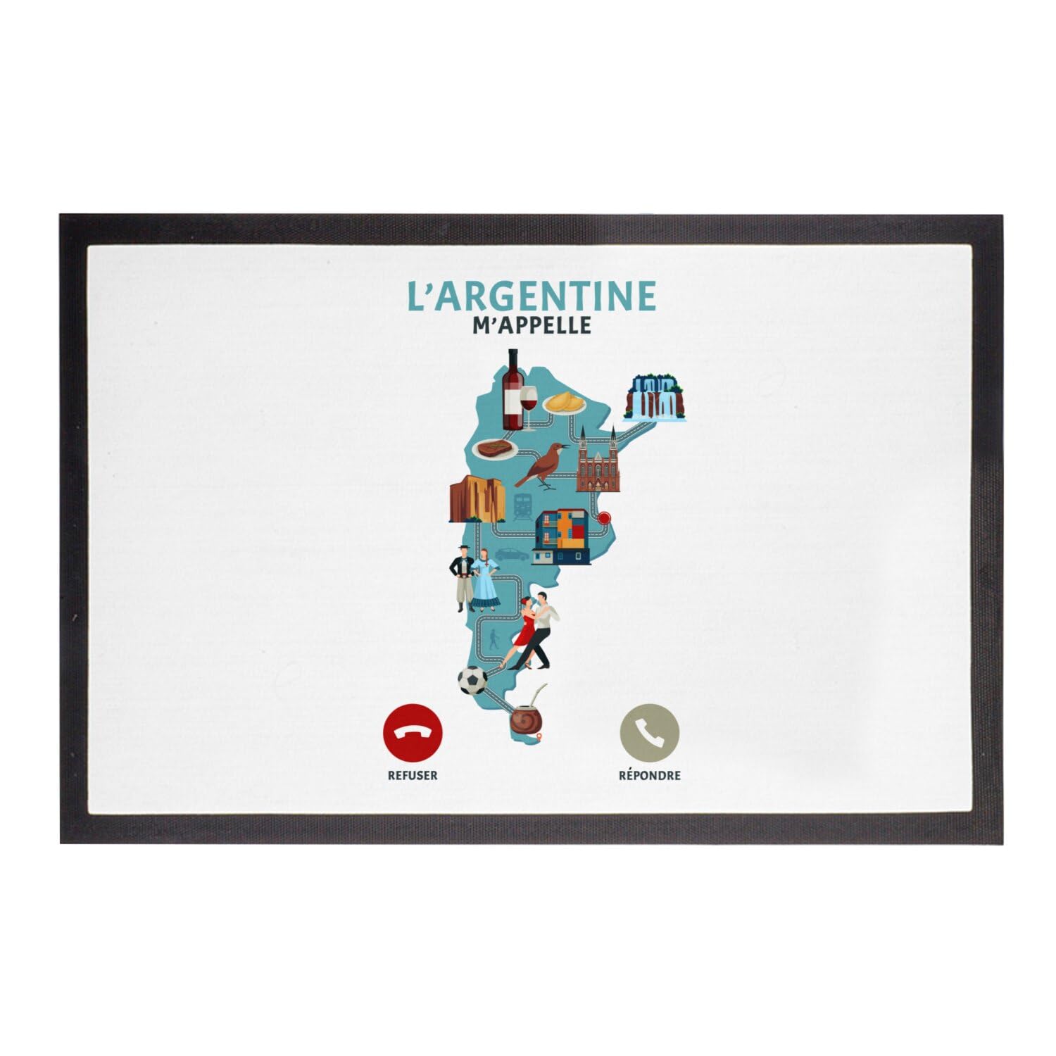 Paillasson Blanc Argentine Tapis Entrée Anti-Saleté Thème Voyage Culture 75x50