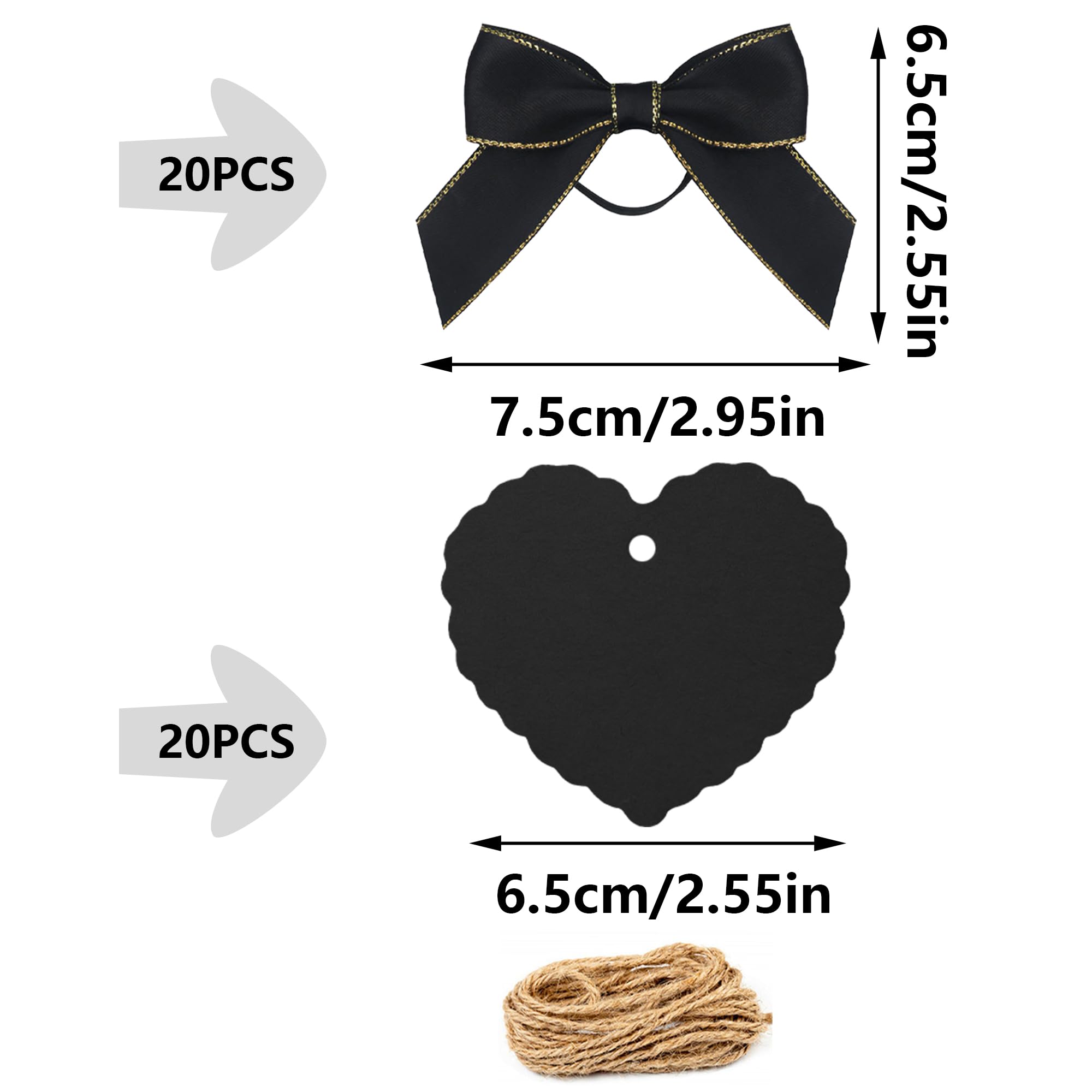 Decorazione di Etichette Bottiglie di Vino, Etichette per Vino 20Pcs Etichette per Bottiglia e 20Pcs Fiocchi Regalo Targhette Etichette Carta Kraft per DIY Bottiglie di Vino Spumante (Nero)