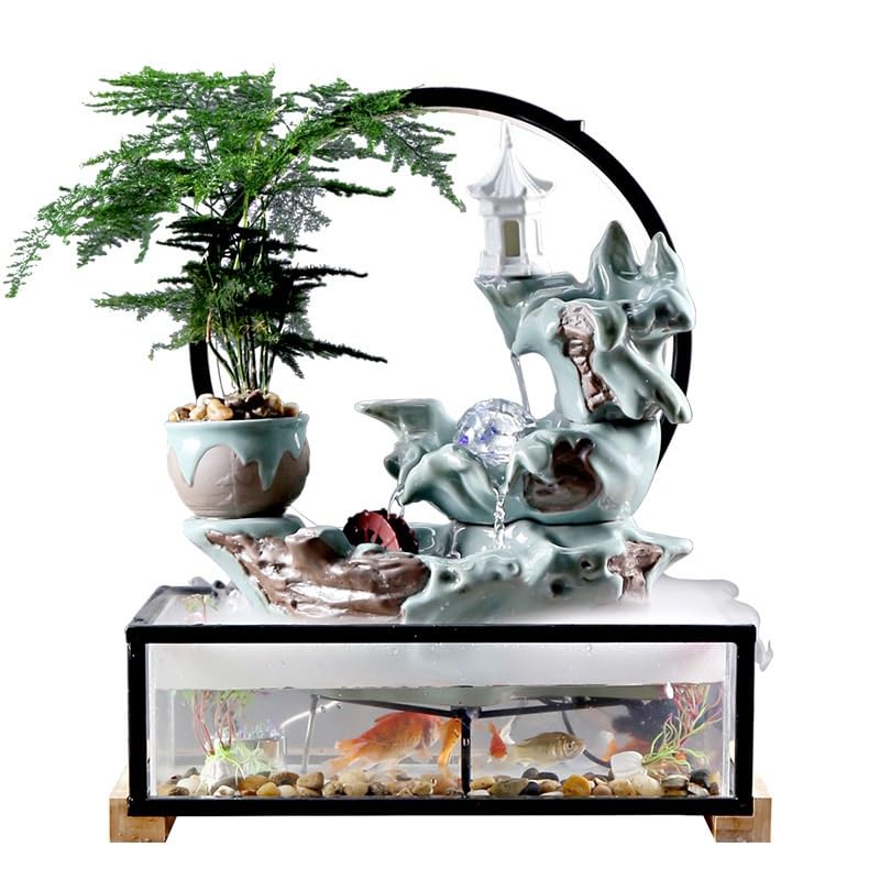 NEBE Pequeña Fuente Interior Fuente de Mesa Fuente Humidificador de Agua Cerámica Hogar Sala de Estar Escritorio Pecera Lámpara Anillo Adornos Fuentes de Mesa