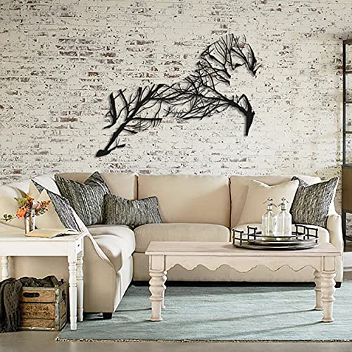 Metal Wall Art FORESTRY HORSE Black Wall Decor ( 32.6" x 24.4) Living Room, Bedroom, Kitchen, Bathroom Interior Outdoor Decoration, Wall Hanging by LaModaHome