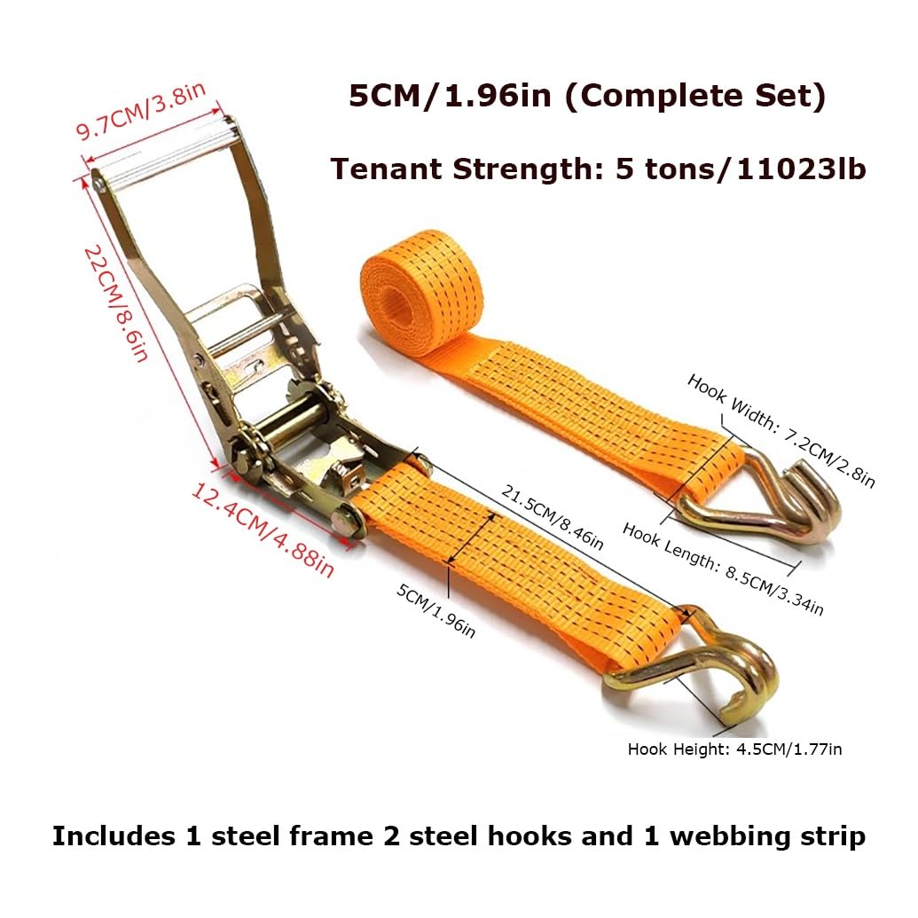 1 Stück Spanngurte Mit Ratsche Und Haken 3M 50mm Bruchfestigkeit Ratschen Set Ratschengurt Spanngurte Mit Haken Für Motorrad Umzugsgeräte Und Fracht Orange(W4cm/1.57in,L5m/196in)