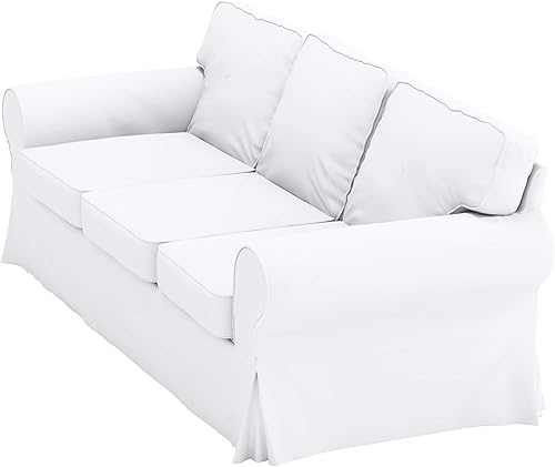 Miniatura 6 de Ektorp - Funda de repuesto de algodón para sofá de 3 asientos, hecha a medida, compatible con la funda de sofá IKEA Ektorp (algodón de lino blanco)