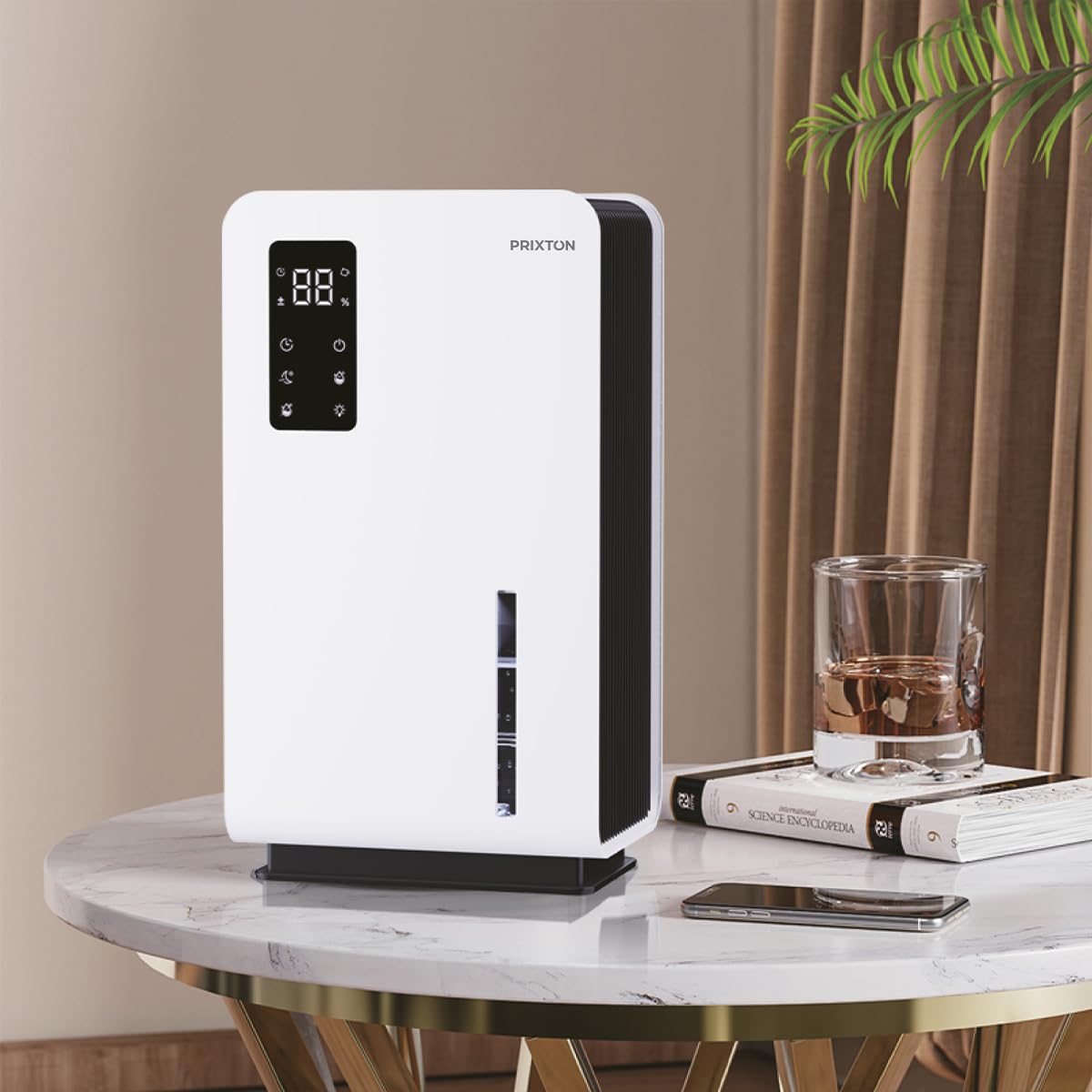 PRIXTON Aura Deumidificatore e Purificatore 2 in 1, Sistema Termoelettrico, Regolazione automatica, Modalità Notturno, 3L di Capacità, Grande Copertura