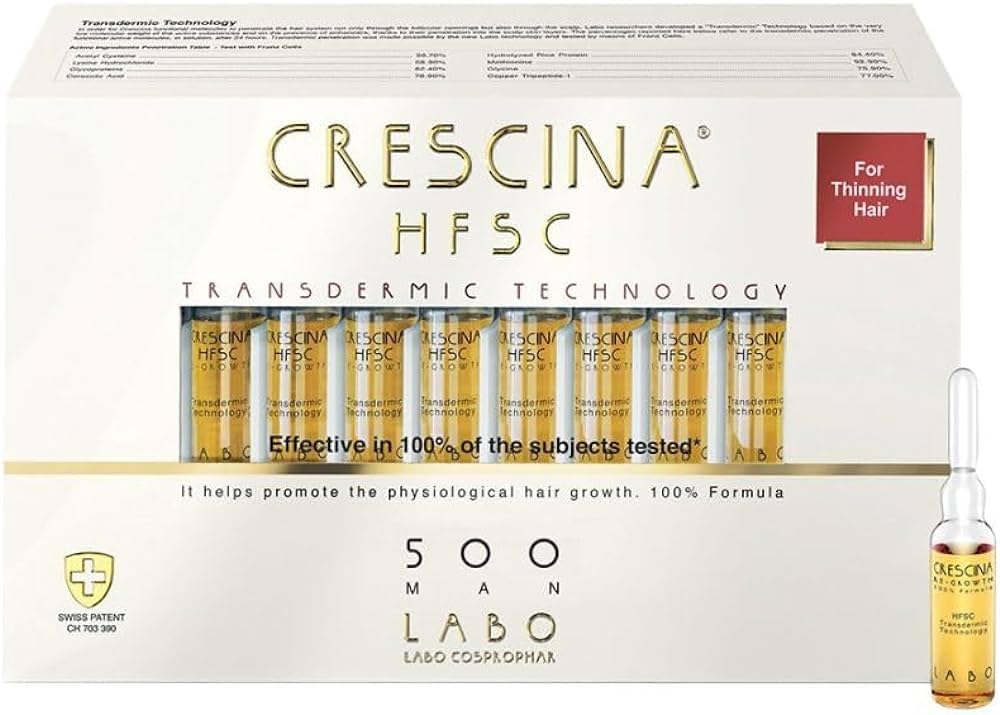 CRESCINA Ampollas TRANSDERMIC para el crecimiento del cabello para hombres, Intensidad 500, N20