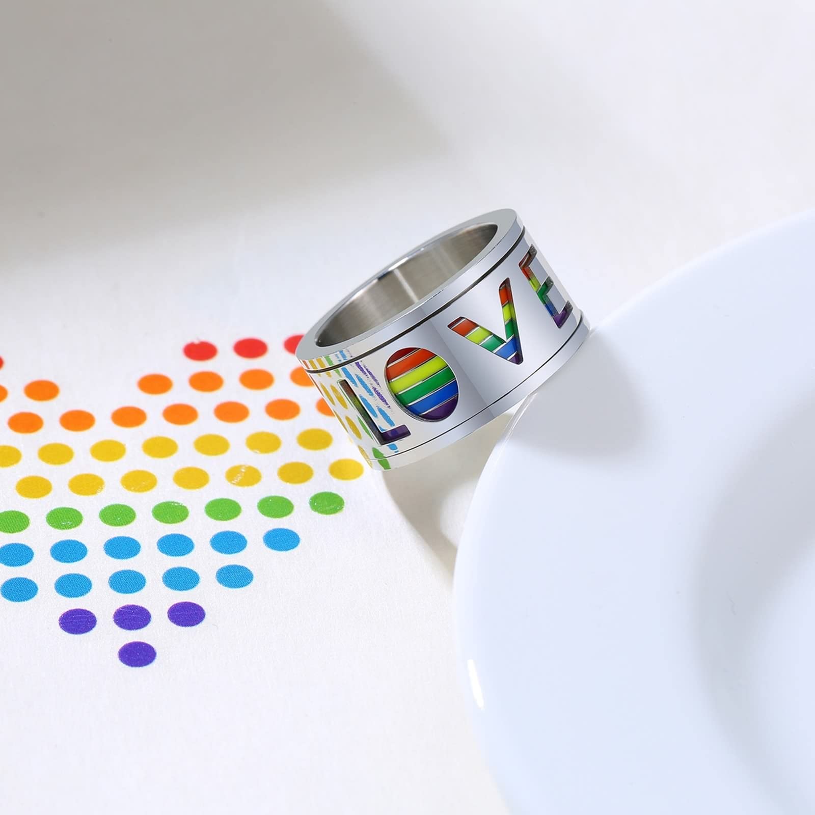 AmDxD Collar para parejas, 2 unidades, anillo de acero inoxidable, colgante Love LGBT, par de collares para él y ella, plata para mujeres y hombres (ancho de 11 mm, cadena para hombre de 60 cm,