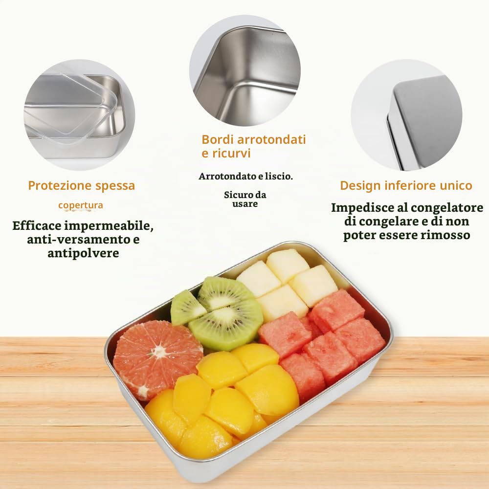 6Pzs Contenitore Acciaio Inox per Alimenti Contenitori per Salumi | Contenitori in Acciaio Inox con Coperchio Impilabili Contenitori con Coperchio Pranzo Acciaio Inox per Carne Verdura Frutta