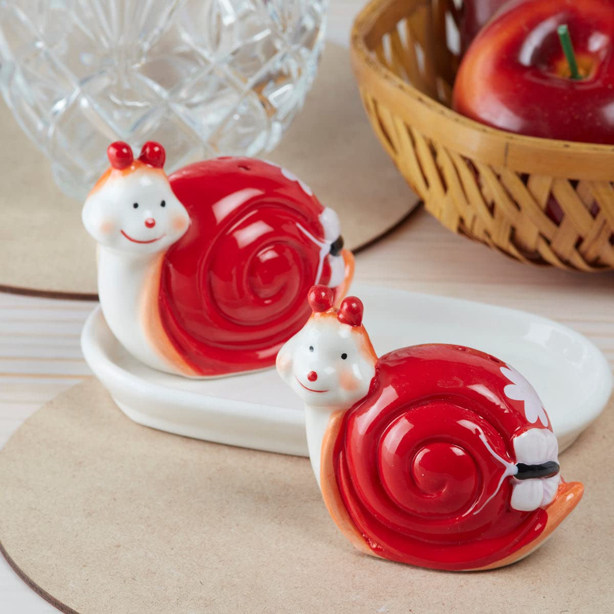 Kookee Ceramic Salt Pepper Set with Tray for Dining Table | White, Red (8570) — Amazon image 4