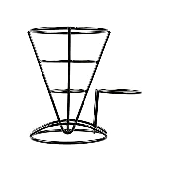 G.E.T. 4-361644 Metal Cone French Fry Holder with Sauce Cup Holder, Iron, Black