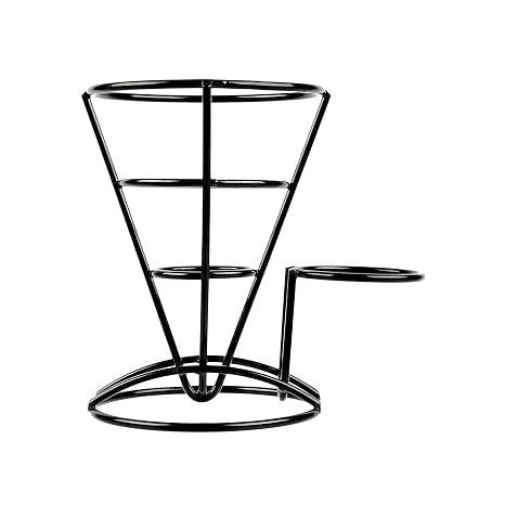 G.E.T. 4-361644 Metal Cone French Fry Holder with Sauce Cup Holder, Iron, Black