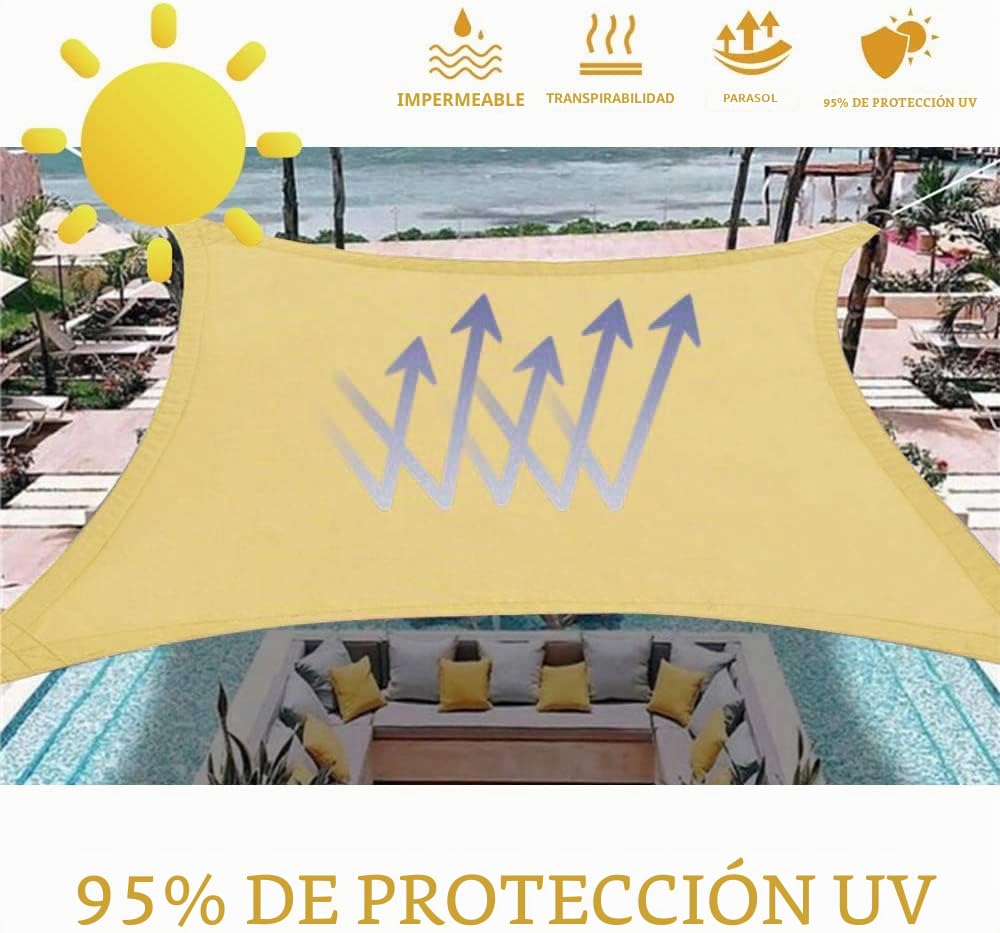 Dripex Toldo Vela Rectangular 2x3 m, Vela de Sombra Impermeable y Cortaviento, 95% Protección Rayos UV, Parasol de Poliéster, Ideal para Patio, Exteriores Terraza, Jardín, Arena