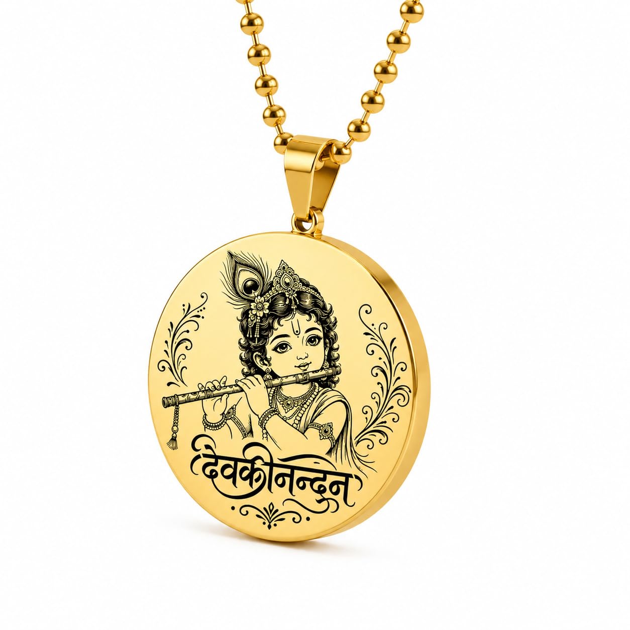 Devaki Nandan Krishna Pendant Necklace Stainless Steel Silver Plated Religious Locket with 22 Inch Chain for Men Women Boys Girls-image-5