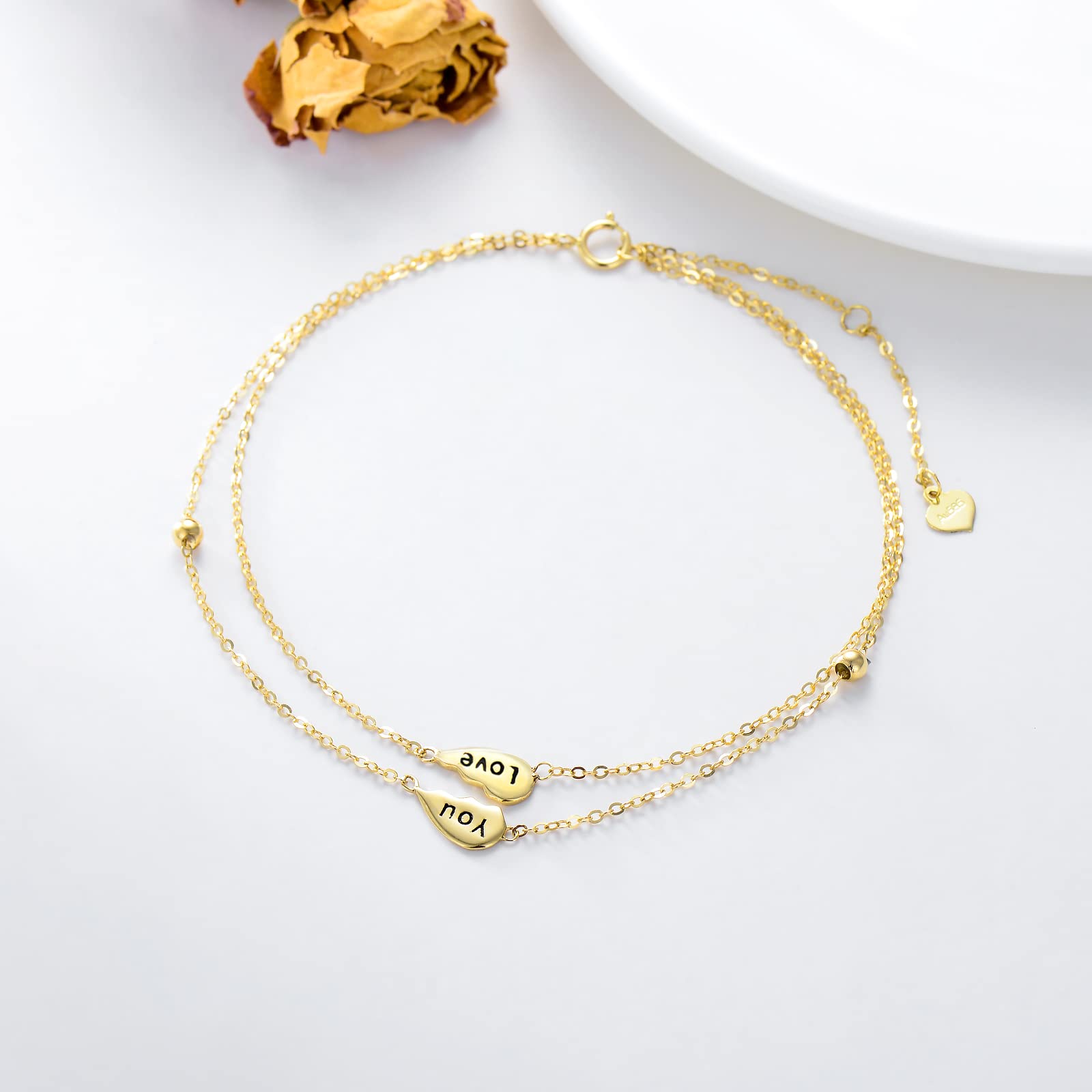 9k Echtgold Herz Fußkette für Damen Frauen, 375/9ct Gold Herz Fußkettchen Schichtfuß Fusskettenchen Schmuck Geschenke für Geburtstag Weihnachten 20/21.5+5 cm