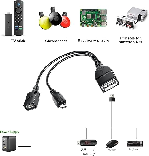 Miniatura 3 de ANDTOBO Adaptador de repuesto 2 en 1 Micro USB (OTG con alimentación) para Fire Stick 4Kdispositivos hostPlayStation Classic, etc., paquete de 2