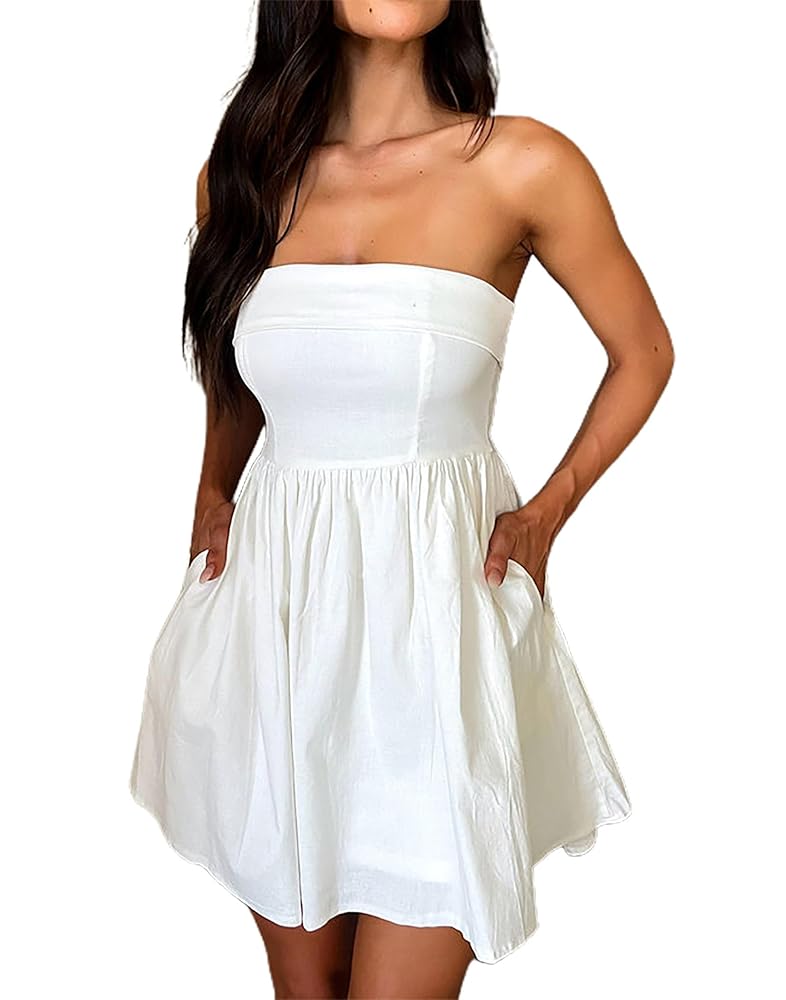 Holy nocturnes smock dress ドレス HYPERFIRE Women's Elegant Strapless Tube Top Dress