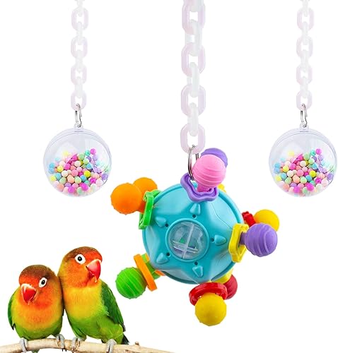 FlidRunest Bird Toys, Parrot Pull Ball Colorful Silicone Rattle Toys, Acrylic Bird Chew Ball Hanging Cage Toy for Amazon Parrot, African Grey, Conure, Parakeet and Similar Birds