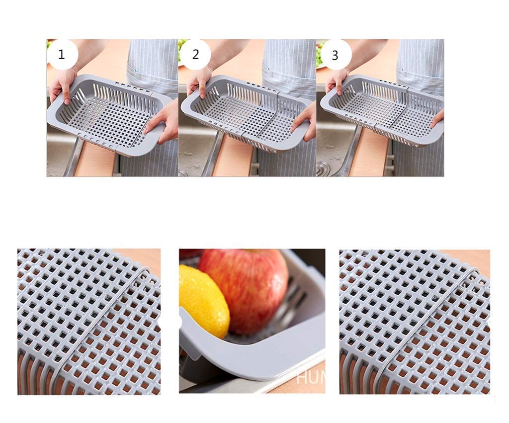 Escurridor rectangular de plástico ABS extensible para frutas y verduras 23 x 18,5 x 6,5 cm