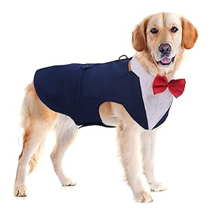 Pet Dog Tuxedo Suit Formal Wedding Shirt,Dog Costume with Bow Tie for Small Medium Large Breeds,Prince Suit with Detachable Bowtie Collar Bandana,Party Dress-up Cosplay Holiday Wear for Boy Dogs
