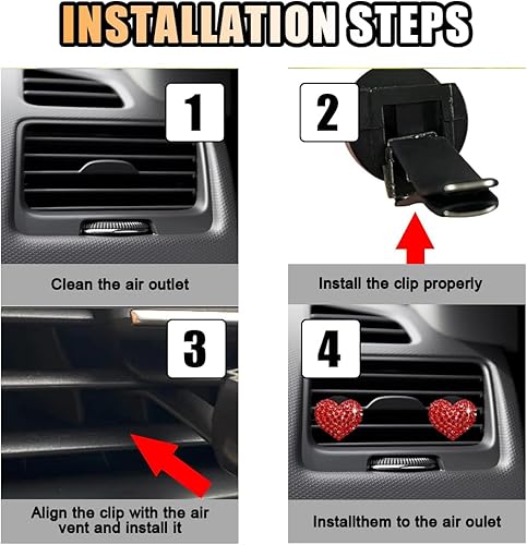 Miniatura 6 de 2 clips de ventilación de automóvil con diamantes de cristal, dijes brillantes en forma de corazón, clip de ventilación de aire para automóvil,