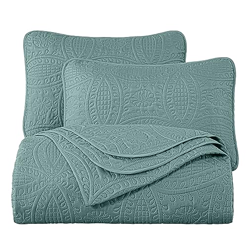 Image of Chezmoi Collection Austin 3-piece Oversized Bedspread Coverlet Set (Queen, Spa Blue)