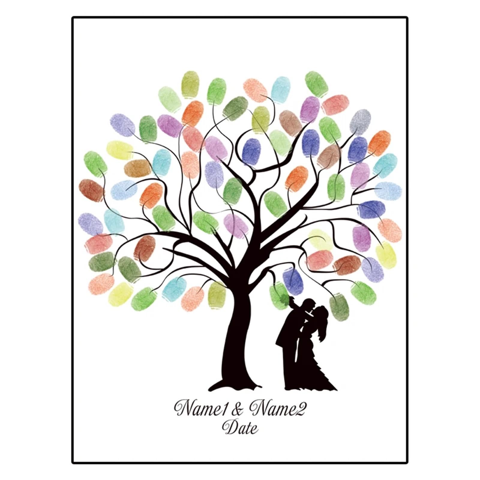 Pintura de Libro visitas Boda con Silueta Novia y Novio, Hoja árbol DIY Huella Dactilar (sin Marco, Almohadilla Tinta incluida)(Color014,50x70cm)