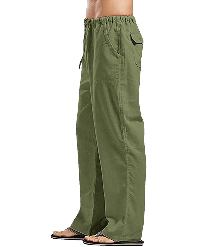 YAOHUOLE Mens Casual Pants Linen Lounge Trousers Loose