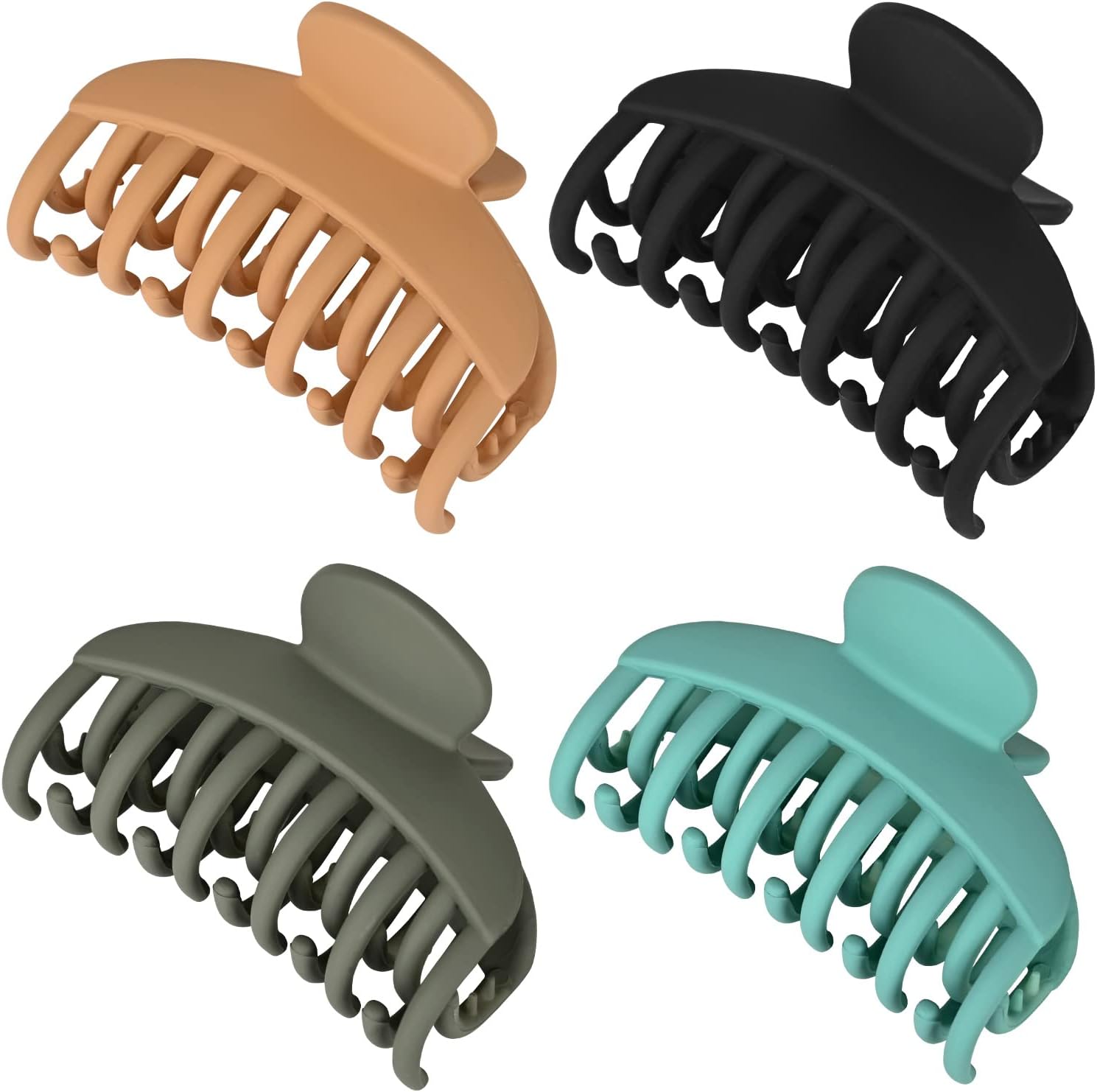 DEEKA 4 PCS Double Row Teeth Hair Claw Clips 2.5" Medium Hair Clips for Thin Hair Small Matte Clips Short Fine Hair Accessories for Women and Girls -Green Yellow