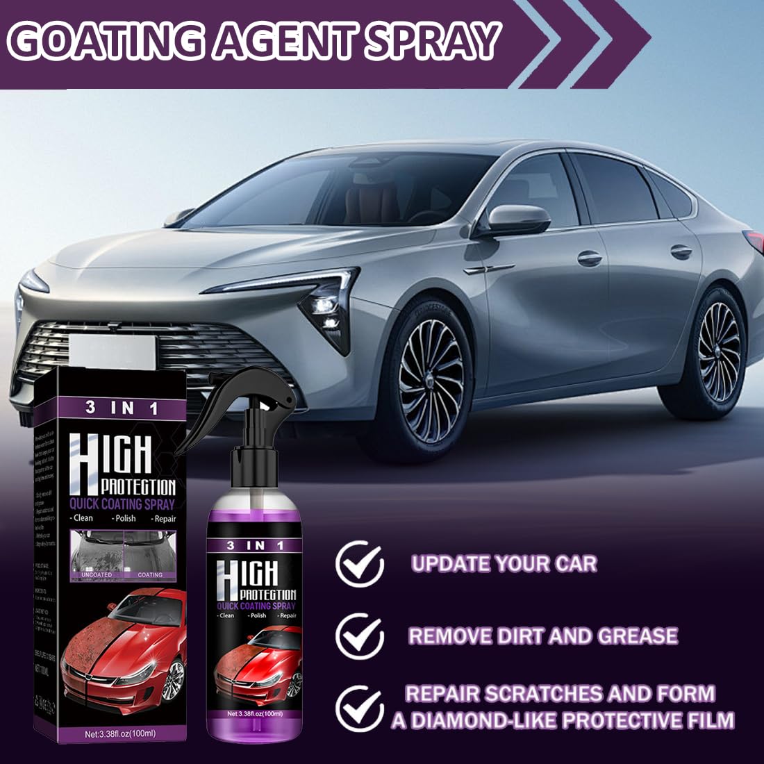 High Protection 3 w 1 spray 300 ml – lakier samochodowy zapewnia najwyższą ochronę lakieru i połysk, spray 3 w 1 do samochodu, szybkie uszczelnienie ceramiczne, wodoodporny