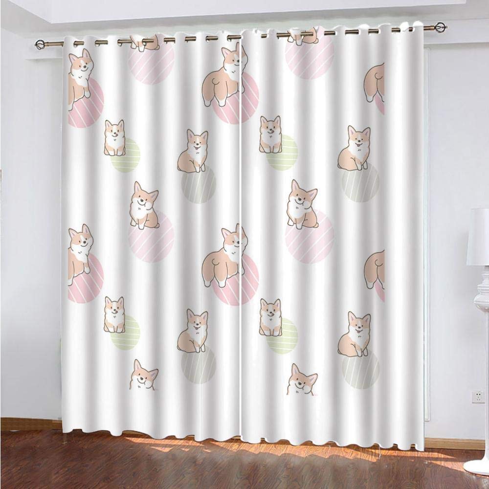 Verduisteringsgordijnen, 100% - Moderne cartoon dieren bloemen gordijnen met oogjes voor de kamer, thermogordijn, warmte-isolerend, 140 x 260 cm, 2 panelen