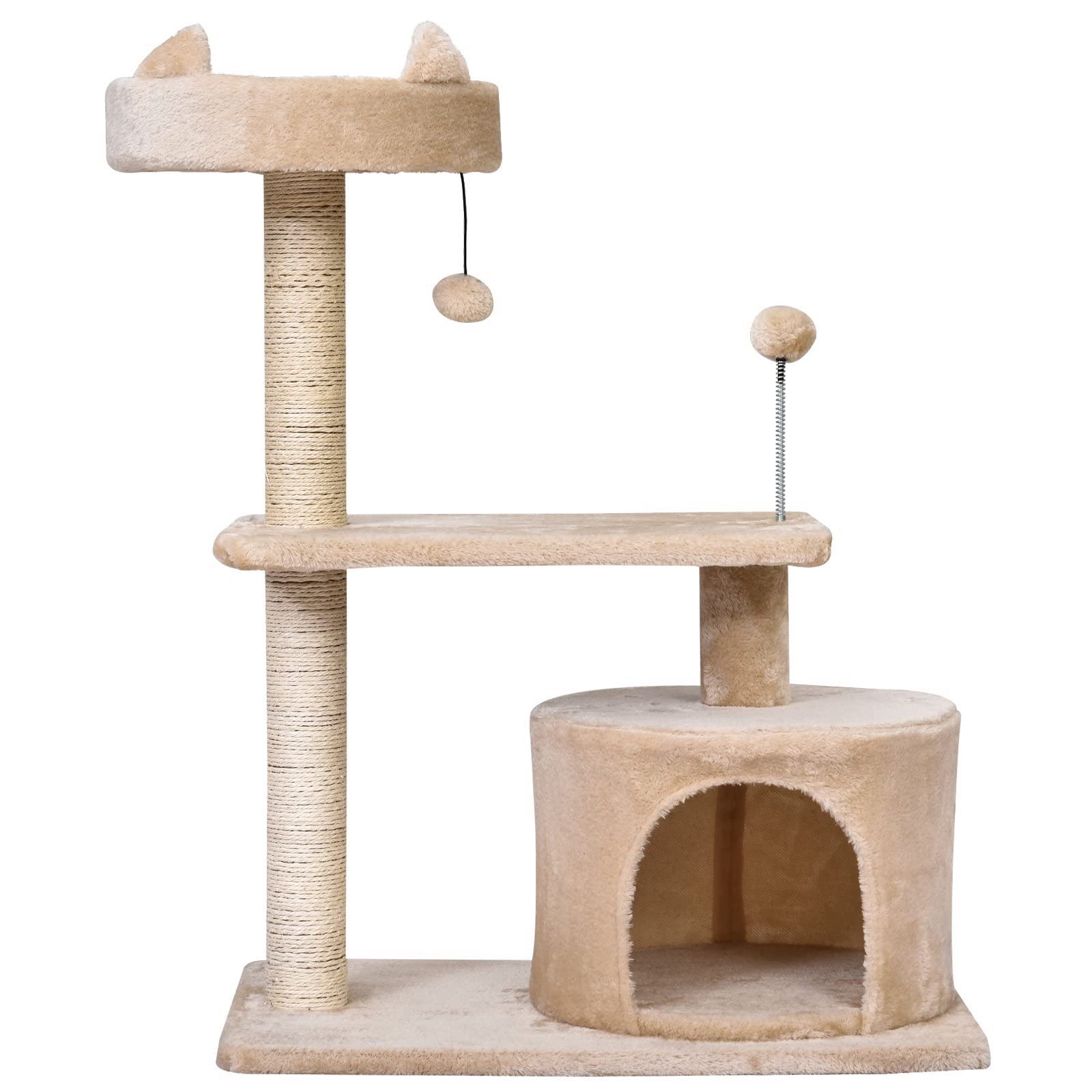 PawHut Cat Tree for Indoor Cats with Scratching Post Climbing Tower Kitty Activity Center Condo Perch Jumping Platforms Beige 61L x 41W x 81H cm