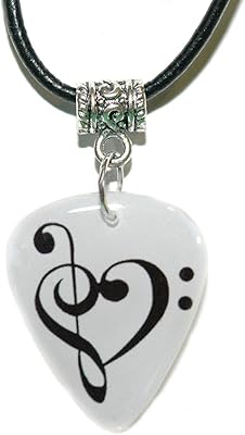 Black & White Treble & Bass Clef Heart Guitar Pick Necklace (GP001c)