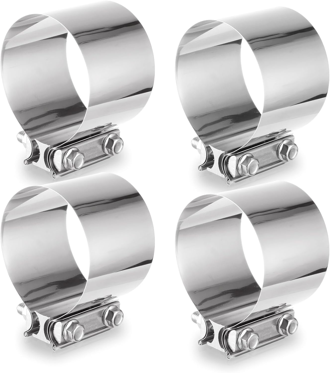 Acrux7 4 Pack 5 Inch Exhaust Clamp Butt Joint Band Clamp Sleeve Coupler 304 Stainless Steel Exhaust Pipe Connector for Pipes, Mufflers and Catalytic Converters, Elbow, Tubing Connection