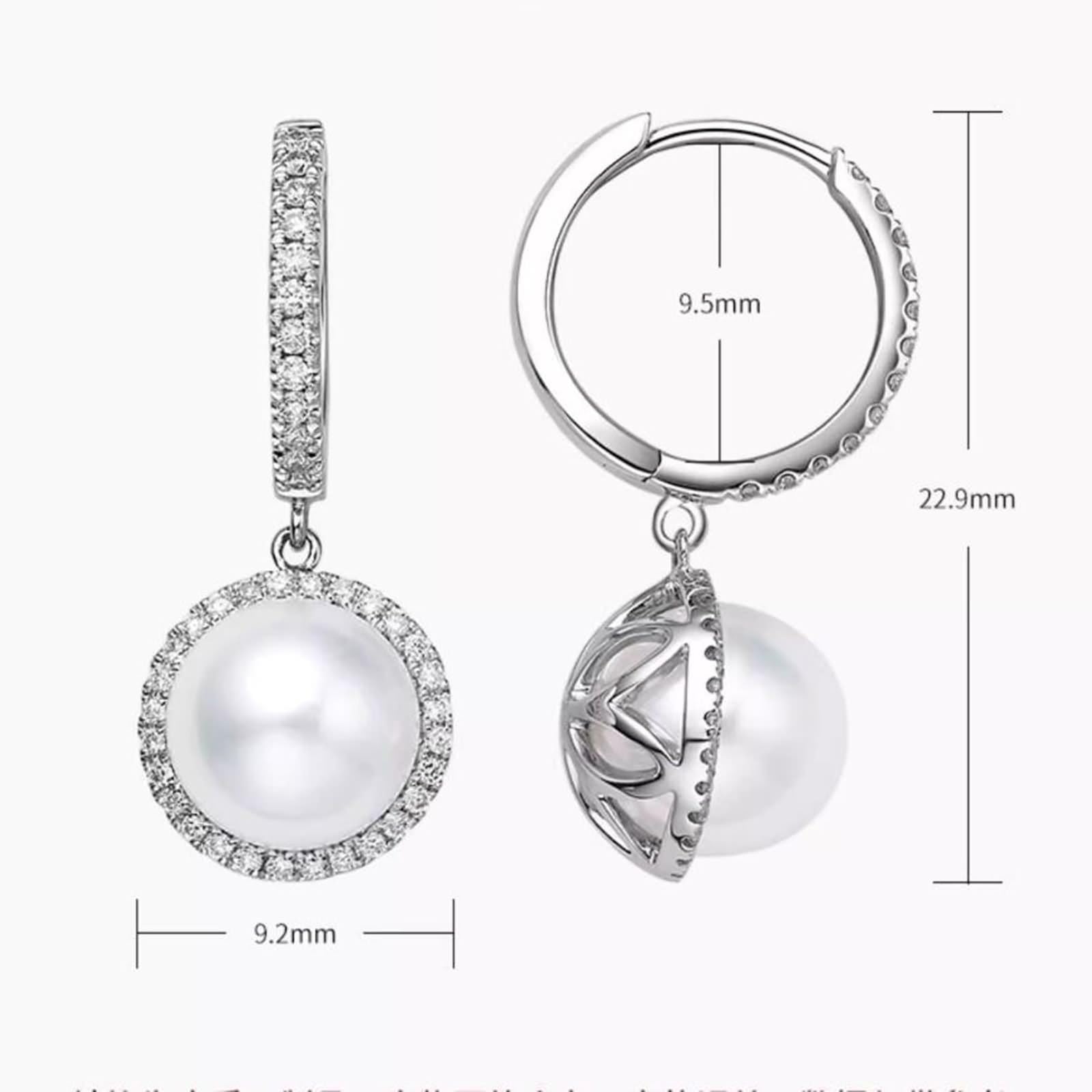 Hängeohrringe Damen Modeschmuck, Ohrringe Groß mit Perle 7,5-8mm und Diamant 0,25ct Weißgold