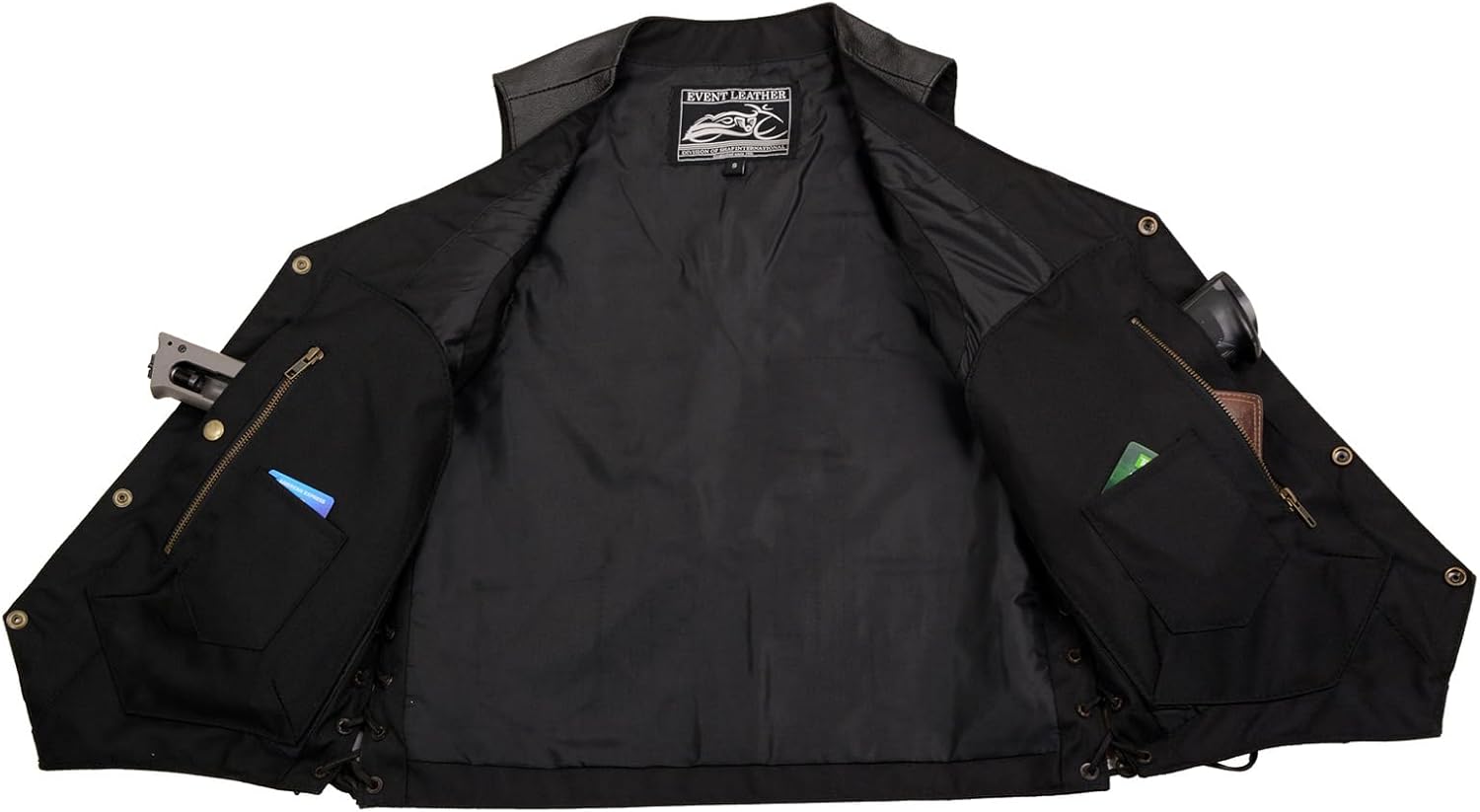 EVENT LEATHER EL1310GO Men's Classic Western Style Snap Button Black Motorcycle Riders Leather Vest - Image 7
