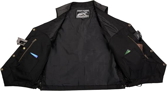 EVENT LEATHER Men's Leather Motorcycle Riding Biker Vests with Snap Closure