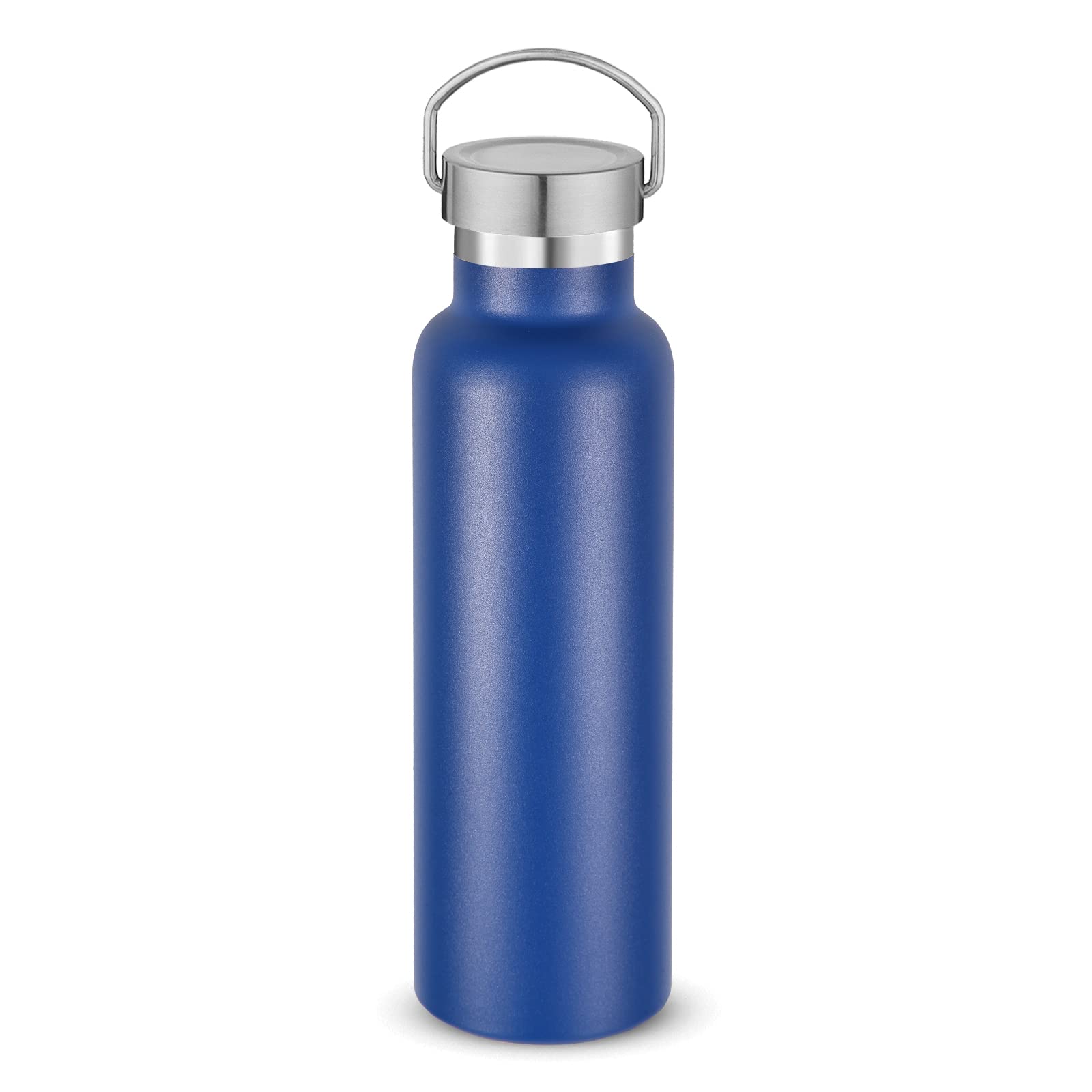 Volhoply Navy Stainless Steel Water Bottles,600 ML Vacuum Insulated Double Wall Travel Bottle with Leak Proof Lid of Handle,Metal Reusable Standard Mouth Flask for School,Hikers,Gift