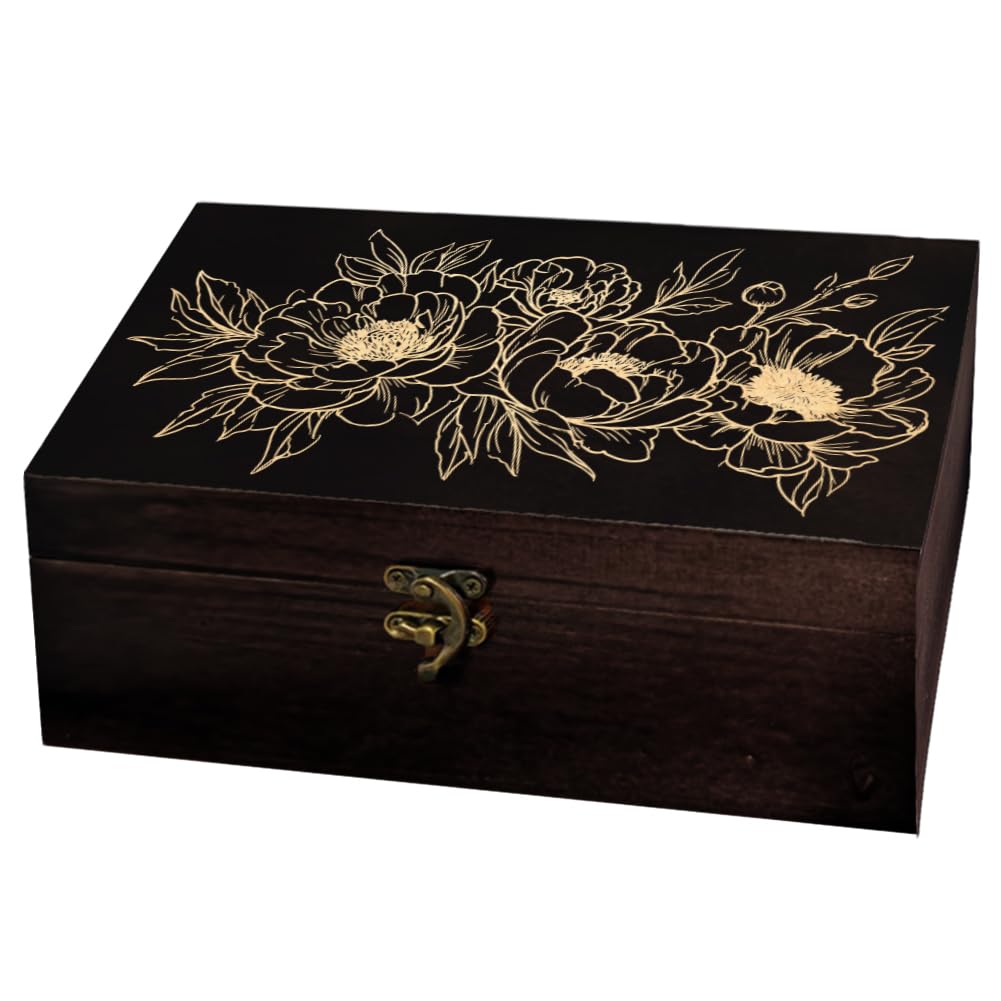 arricraft September Peony Flower Rectangle Divination Wood Storage Box