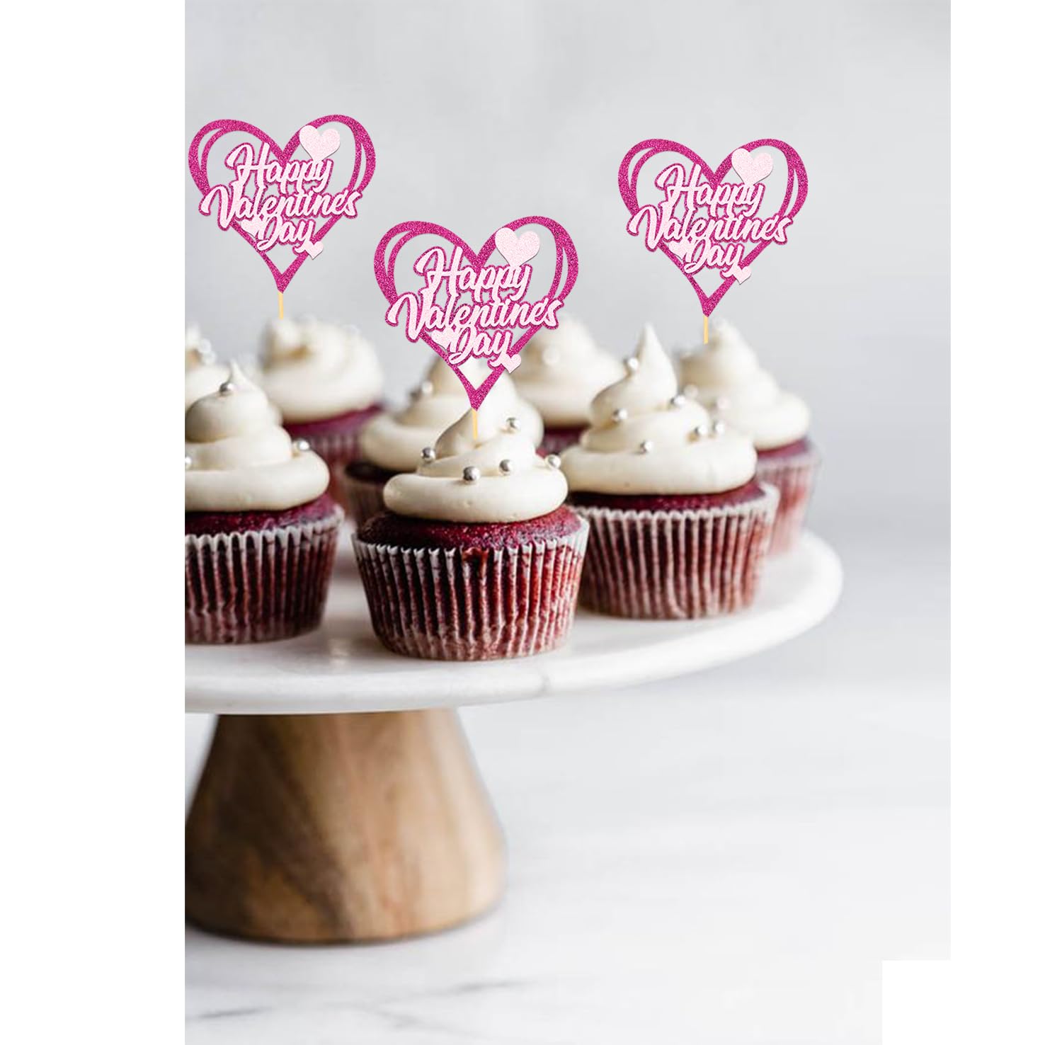24Pcs Happy Valentine's Day Cupcake Toppers,Sweet Love Theme Cupcake Picks for Valentine's Cake Decorations (Rose red heart) - Image 4