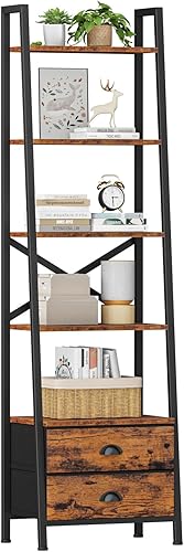 Furologee Estante de escalera de 5 niveles con 2 cajones, estantes estrechos de almacenamiento, estantería industrial independiente para dormitorio,