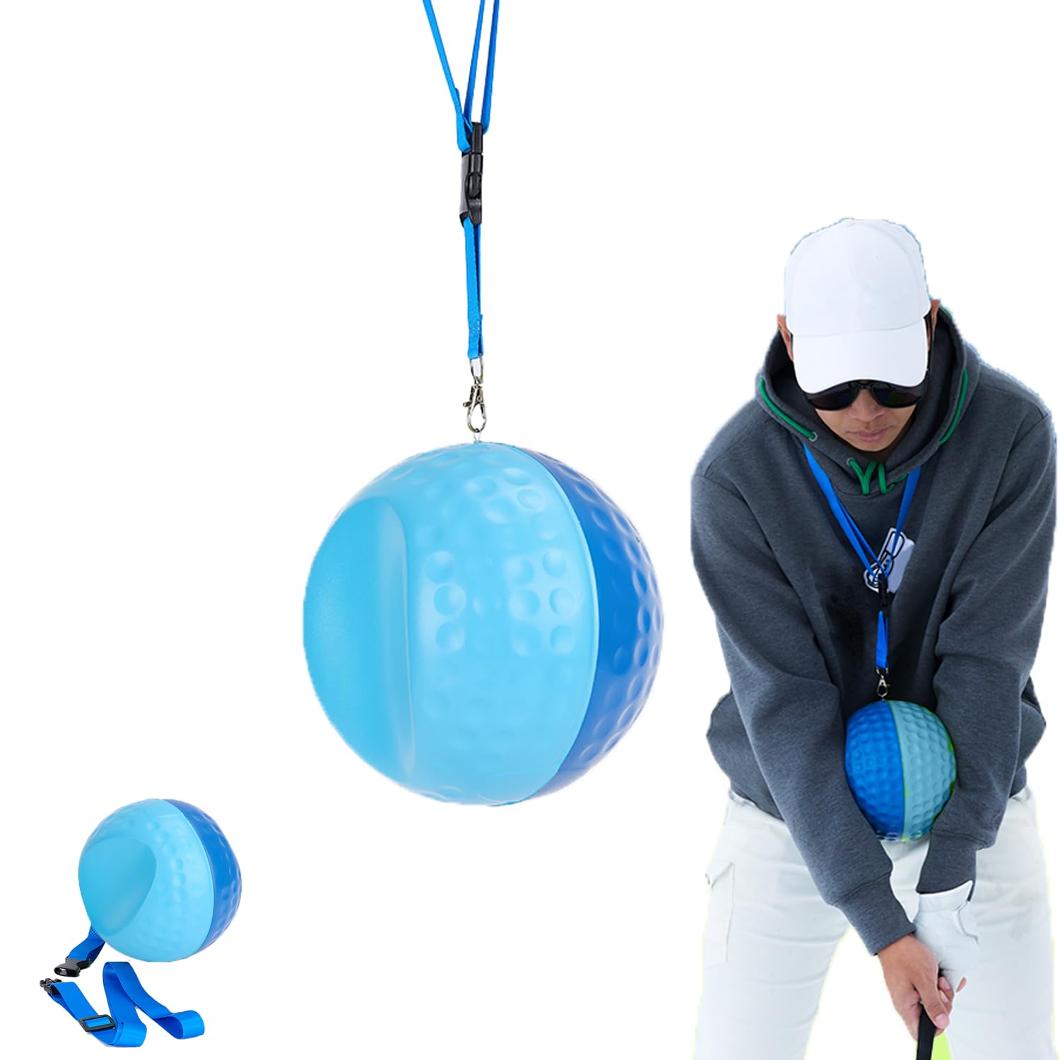 HoldOneLight Portable Golf Swing Trainer Ball, Posture & Motion Correction Aid, Includes Carry Rope for Easy Transport, Ideal for Beginners (S-CyanBlue)
