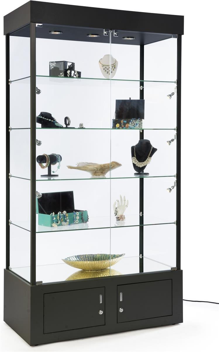 Amazon.com: Displays2go, Lighted Full Vision Retail Cabinets, Aluminum,  Melamine, Tempered Glass Build – Black Finish (SMPLTW02BK) : Industrial &  Scientific