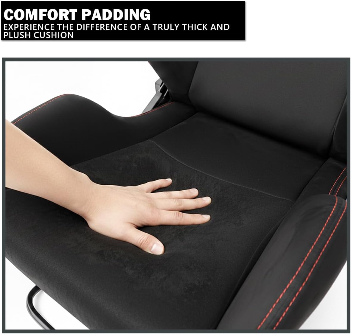 Spec-D Tuning Black Premium Suede, Red Stitching, Fully Reclinable Racing Seats w/Dual Sliders, 4 Point Harness Compatible, Left + Right Pair 2 Seats