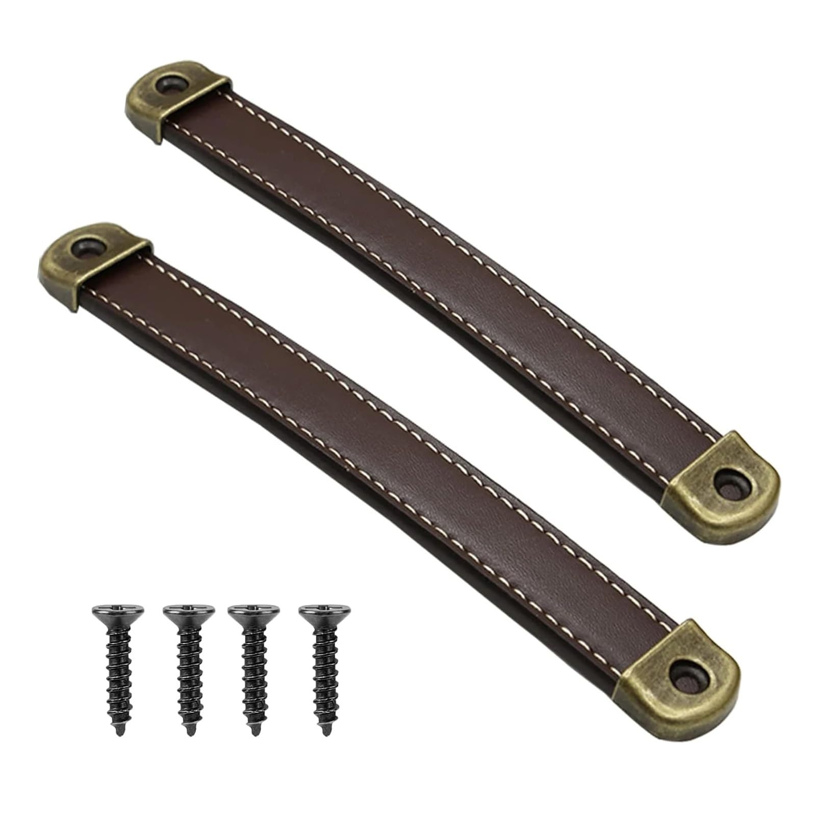 Hzomif Leather Drawer Pull Handles 10Pcs Leather Handles for Drawers Suitcase Luggage Pulls Trunk Handles Cabinet Handles Leather Strap Handle with Mounting Screw(Brown)